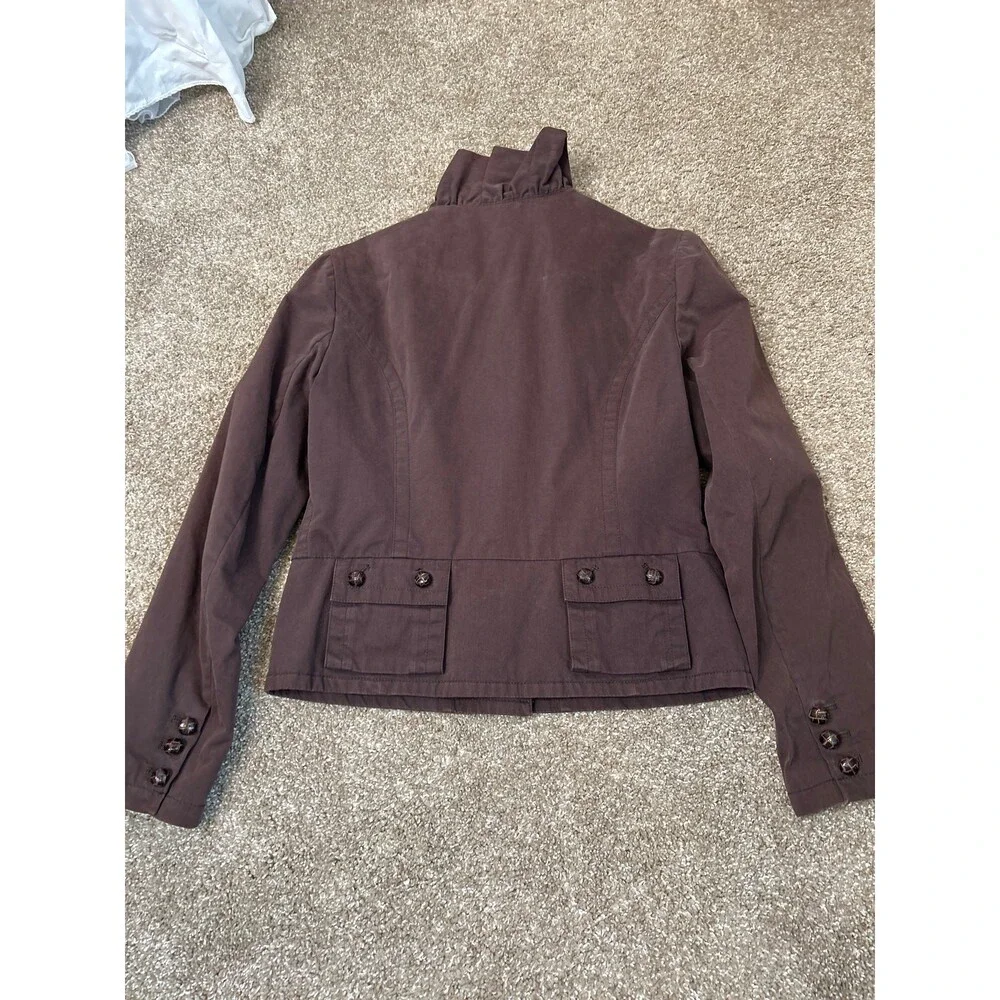 Anthropologie ELEVENSES Jacket Womens Brown Ruffle Zipper Button Lined SZ 8 - Picture 6 of 6